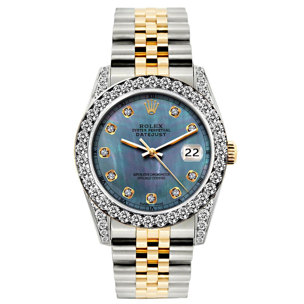 Rolex Datejust Diamond Watch, 26mm, Yellow Gold and Stainless Steel Bracelet Blue Mother of Pearl Dial w/ Diamond Bezel and Lugs