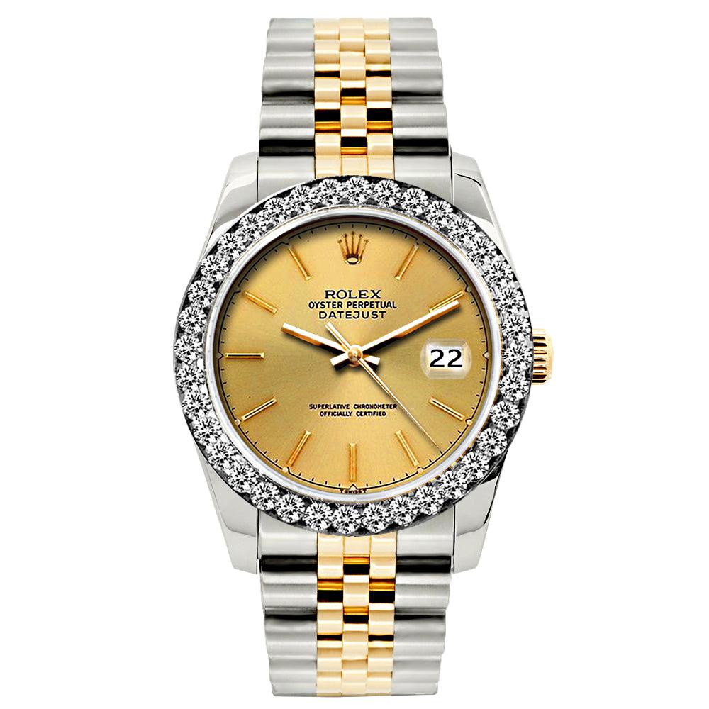 Rolex Datejust Diamond Watch, 26mm, Yellow Gold and Stainless Steel Bracelet Gold Dial w/ Diamond Bezel