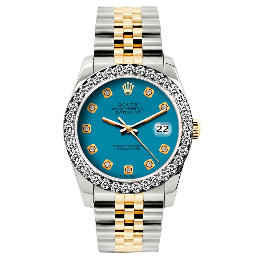 Rolex Datejust Diamond Watch, 26mm, Yellow Gold and Stainless Steel Bracelet Eastern Blue Dial w/ Diamond Bezel