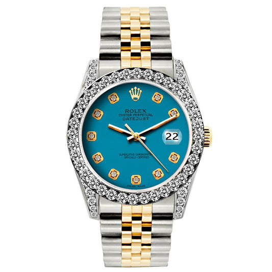 Rolex Datejust Diamond Watch, 26mm, Yellow Gold and Stainless Steel Bracelet Eastern Blue Dial w/ Diamond Bezel and Lugs