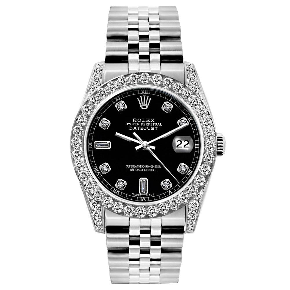Rolex Datejust Diamond Watch, 26mm, Stainless SteelBracelet Black Dial w/ Diamond Bezel and Lugs