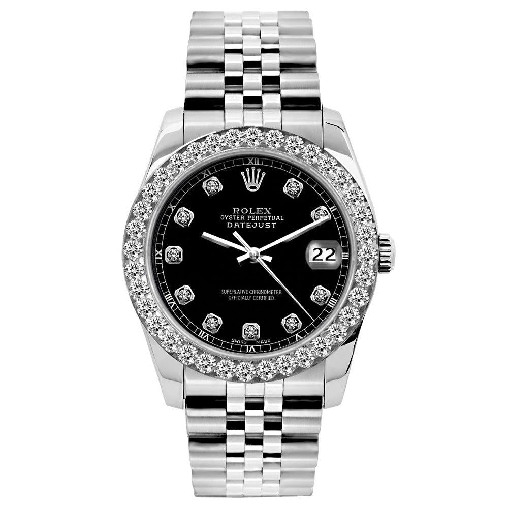 Rolex Datejust 26MM Black Diamond Dial And Bezel With Stainless Steel Jubilee Bracelet 1.20 CT