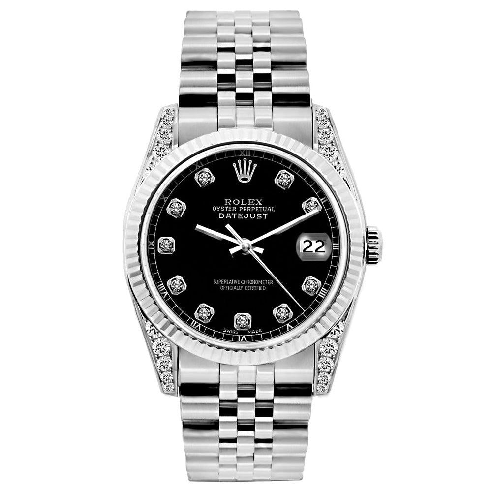 Rolex Datejust Diamond Watch, 26mm, Stainless SteelBracelet Black Roman Dial w/ Diamond Lugs