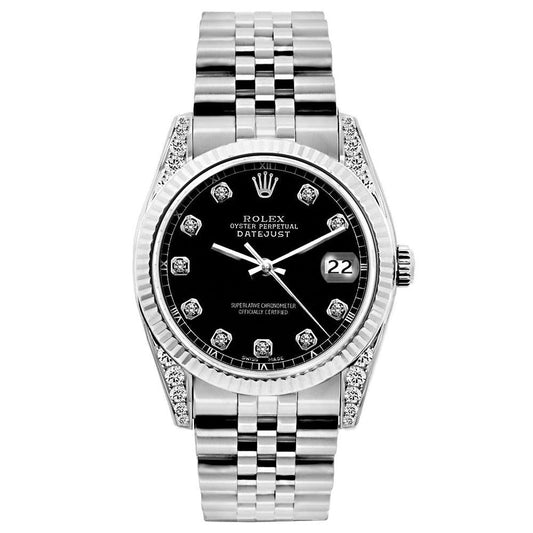 Rolex Datejust Diamond Watch, 26mm, Stainless SteelBracelet Black Roman Dial w/ Diamond Lugs