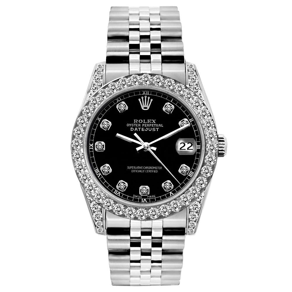 Rolex Datejust Diamond Watch, 26mm, Stainless SteelBracelet Black Roman Dial w/ Diamond Bezel and Lugs