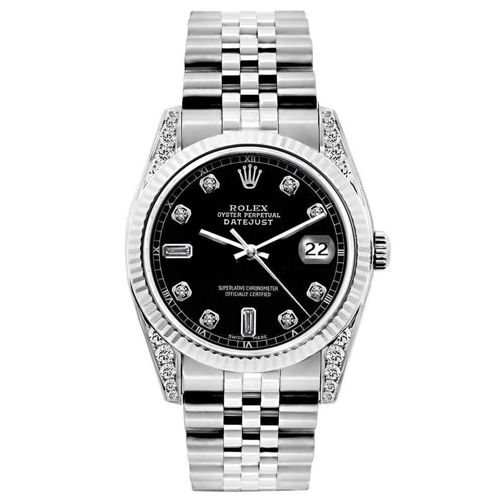 Rolex Datejust Diamond Watch, 26mm, Stainless SteelBracelet Black Dial w/ Diamond Lugs