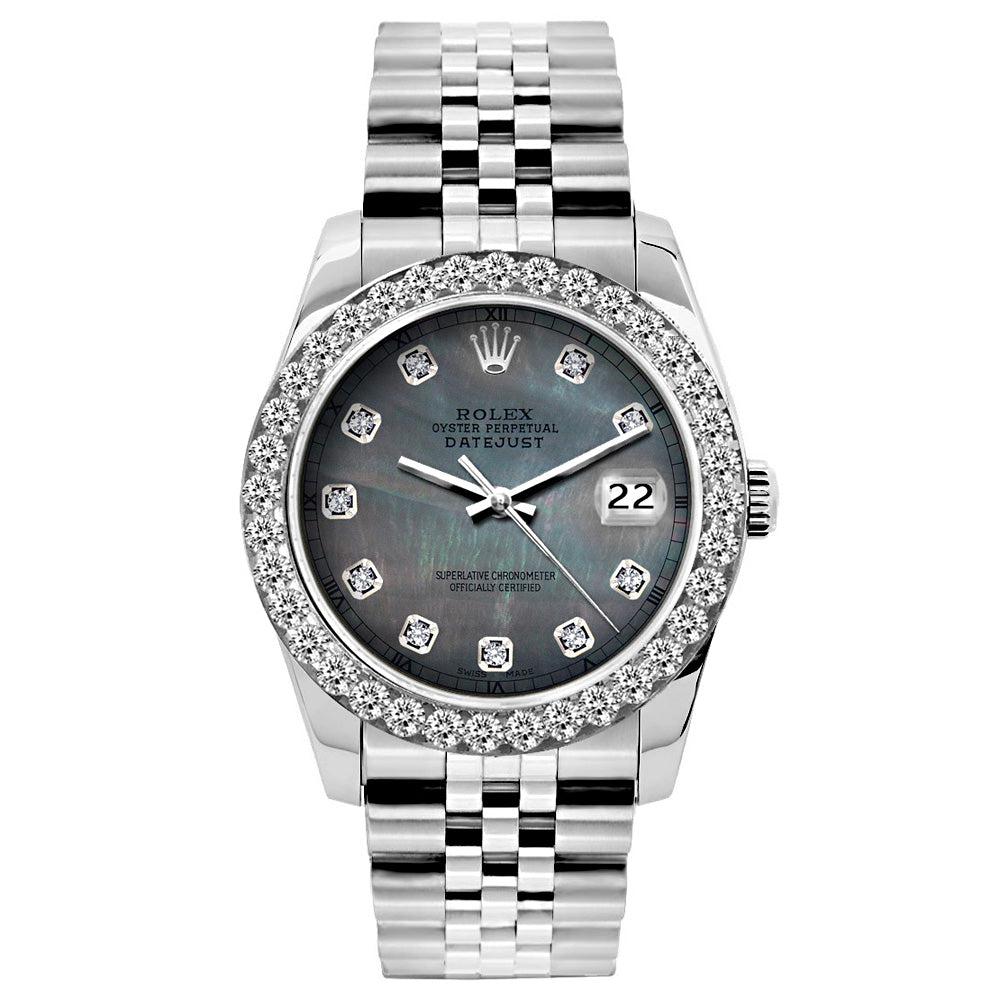 Rolex Datejust Diamond Watch, 26mm, Stainless SteelBracelet Black Mother of Pearl Dial w/ Diamond Bezel