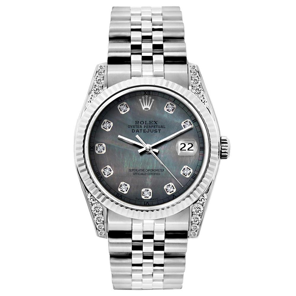 Rolex Datejust Diamond Watch, 26mm, Stainless SteelBracelet Black Mother of Pearl Dial w/ Diamond Lugs