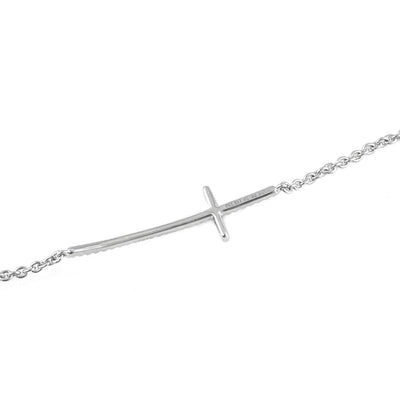 18K White Gold Diamond Side Ways Cross Bracelet With Round Diamonds 0.20CT