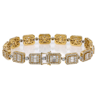 14K Yellow and White Gold Men's Bracelet With Total of 10.06 CT Diamonds