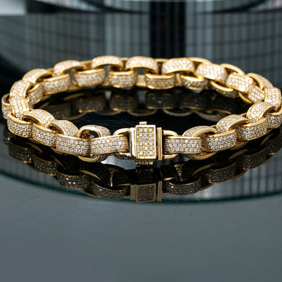 14K Yellow Gold Men's Custom Diamond Bracelet With 13.06 CT Diamonds