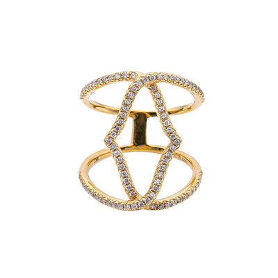 18K Yellow Gold Double Connected Circles Shaped Diamond Ring