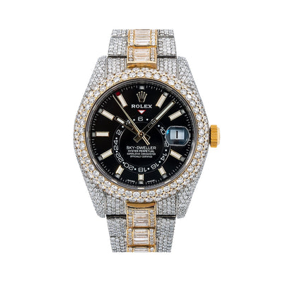 Rolex Sky-Dweller Diamond Watch, 326933 42mm, Black Dial With Flower Setting 31.50 CT Diamonds