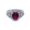 18K White Gold  Round Shaped Diamond Ring With Ruby