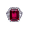 18K White Gold  Square Shaped Diamond Ring with Ruby