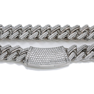 14K White Gold Men's Cuban Link Chain  With 30.93 CT Diamonds