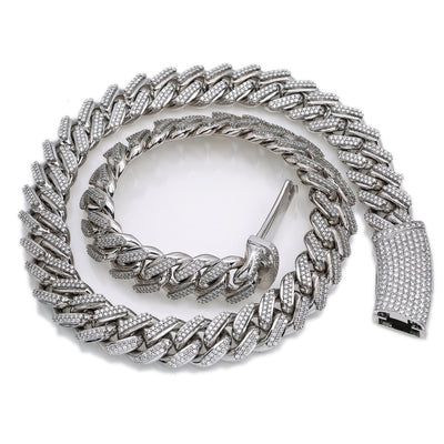 14K White Gold Men's Cuban Link Chain  With 30.93 CT Diamonds