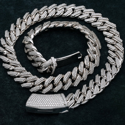 14K White Gold Men's Cuban Link Chain  With 30.93 CT Diamonds