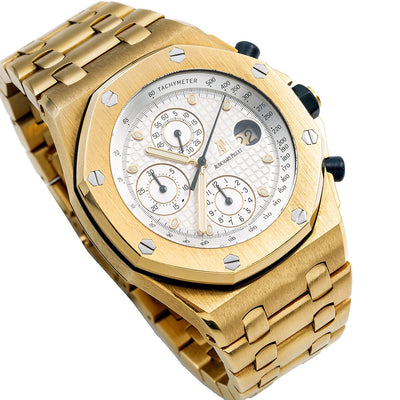 18K Yellow Gold Audemars Piguet Royal Oak Offshore Chronograph 25721BA 42mm White Dial