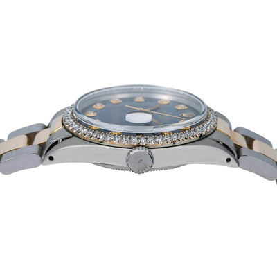 Rolex Datejust Diamond Watch, 1601 36mm, Blue Diamond Dial With Two Tone Bracelet