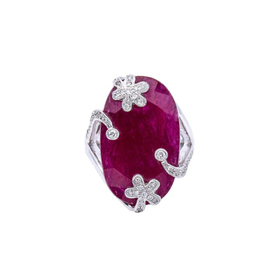 18K White Gold Round Shaped Ruby Ring