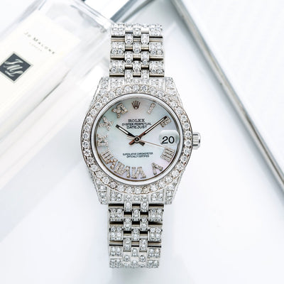 Rolex Datejust Diamond Watch, 178240 31mm, Blue Mother Of Pearl Dial with 9.25CT Diamonds