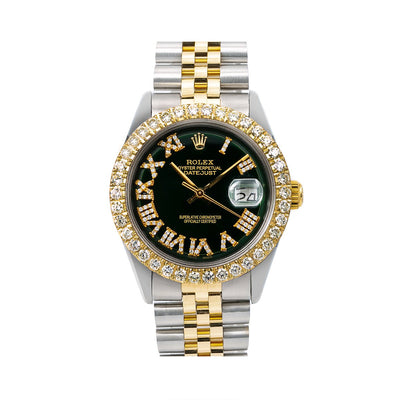 Rolex Datejust Diamond Watch, 1603 36mm, Black Diamond Dial With 3.75 CT Diamonds