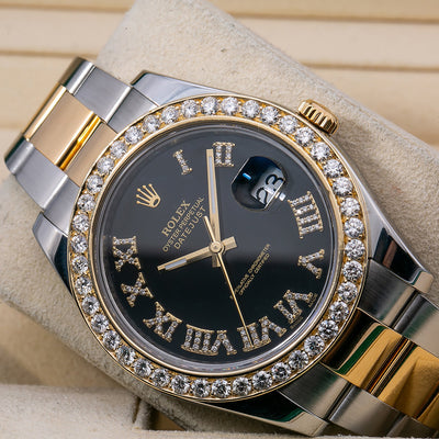 Rolex Datejust II Diamond Watch, 116333 41mm, Black Diamond Dial With Two Tone Oyster Bracelet