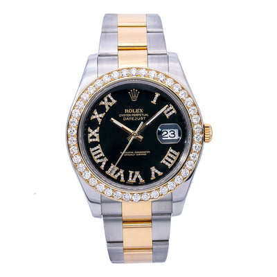 Rolex Datejust II Diamond Watch, 116333 41mm, Black Diamond Dial With Two Tone Oyster Bracelet