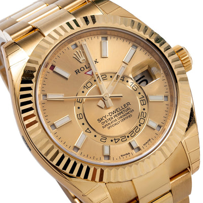 18K Yellow Gold Rolex 326938 Sky-Dweller 42mm Champagne Dial