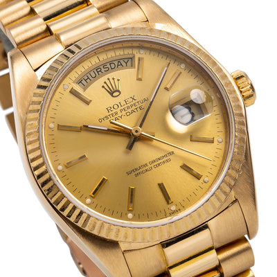 18K Yellow Gold Rolex Day-Date 18038 36mm Champagne Dial