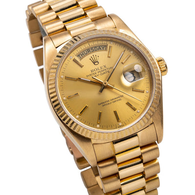 18K Yellow Gold Rolex Day-Date 18038 36mm Champagne Dial