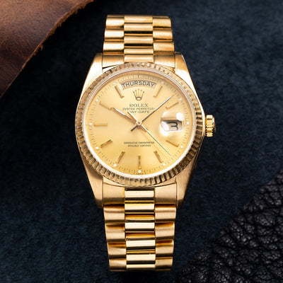 18K Yellow Gold Rolex Day-Date 18038 36mm Champagne Dial