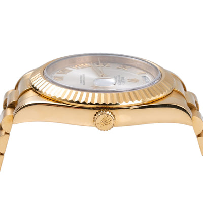 18K Yellow Gold Rolex Day-Date II President 218238 41mm Silver with Roman Numerals Dial