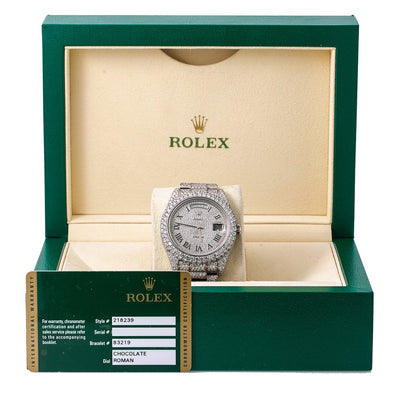 Rolex Day-Date II Diamond Watch, 218239 41mm, Silver Diamond Dial With 18K White Gold Bracelet