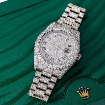 Rolex Day-Date II Diamond Watch, 218239 41mm, Silver Diamond Dial With 18K White Gold Bracelet