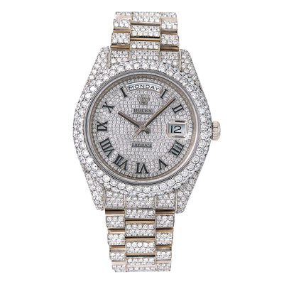 Rolex Day-Date II Diamond Watch, 218239 41mm, Silver Diamond Dial With 18K White Gold Bracelet