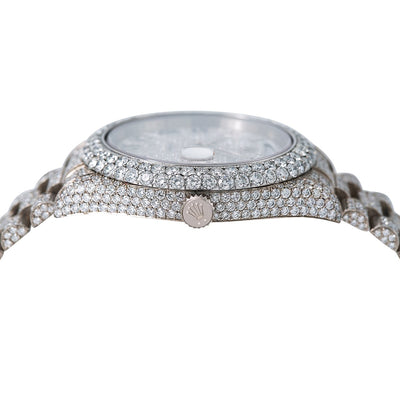 Rolex Day-Date II Diamond Watch, 218239 41mm, Silver Diamond Dial With 18K White Gold Bracelet