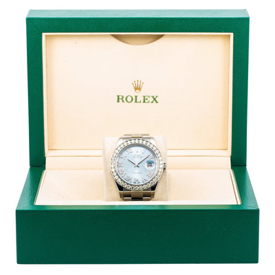 Rolex Datejust II Diamond Watch, 116300 41mm, Blue Diamond Dial With Stainless Steel Bracelet