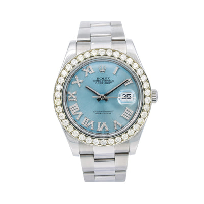 Rolex Datejust II Diamond Watch, 116300 41mm, Blue Diamond Dial With Stainless Steel Bracelet