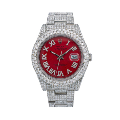 Rolex Datejust II Diamond Watch, 116300 41mm, Red Diamond Dial With Stainless Steel Oyster Bracelet