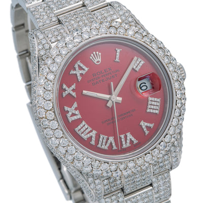 Rolex Datejust II Diamond Watch, 116300 41mm, Red Diamond Dial With Stainless Steel Oyster Bracelet