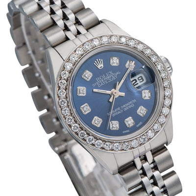 Rolex Datejust Diamond Watch, 69240 26mm, Blue Diamond Dial With Stainless Steel Bracelet