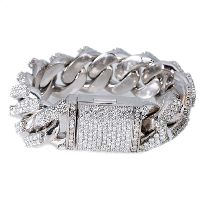 14K White Gold 8" Men's Cuban Link 16MM Bracelet With 25.42 CT Diamonds