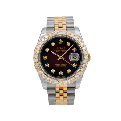 Rolex Datejust Diamond Watch, 116233 36mm, Red Diamond Dial With 1.20 CT Diamonds