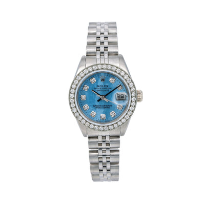 Rolex Lady-Datejust Diamond Watch, 6917 26mm, Blue Diamond Dial With 0.80 CT Diamonds