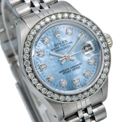 Rolex Lady-Datejust Diamond Watch, 6917 26mm, Blue Diamond Dial With 0.80 CT Diamonds