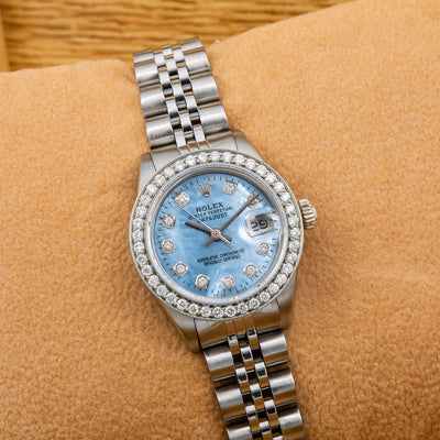 Rolex Lady-Datejust Diamond Watch, 6917 26mm, Blue Diamond Dial With 0.80 CT Diamonds