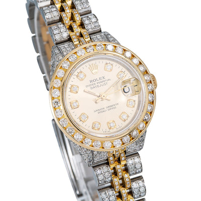 Two Tone Rolex Datejust Diamond Watch, 6917 26mm, Champagne Diamond Dial With Two Tone Bracelet