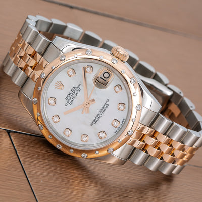 Rolex Lady-Datejust Diamond Watch, 178341 31mm, Silver Diamond Dial With Two Tone Jubilee Bracelet